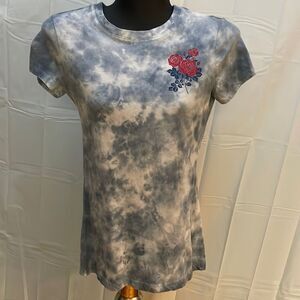 NWOT Small Aeropostale Classic Crew blue white tie dyed shirt rose graphic shirt